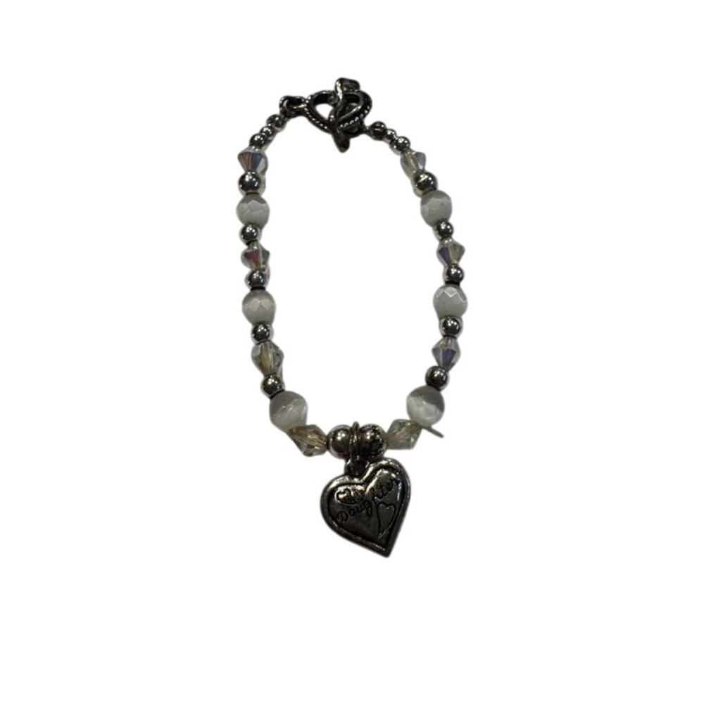 Faux Pearl Necklace and Bracelet Set with Silver Heart Pendant